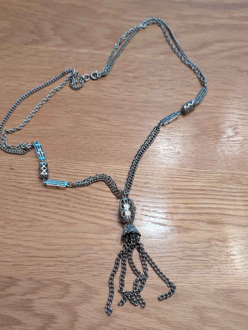 Vintage Silver Tone Tassel Necklace